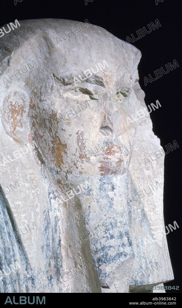 Statue of Djoser, Ancient Egyptian Pharaoh, 27th century BC. Djoser (Zoser) is the best-known pharaoh of the 3rd dynasty of Ancient Egypt. He ordered the building of the stepped pyramid at Saqqara. This is the oldest known Egyptian life-sized statue. Found in the collection of the Egyptian National Museum, Cairo, Egypt.