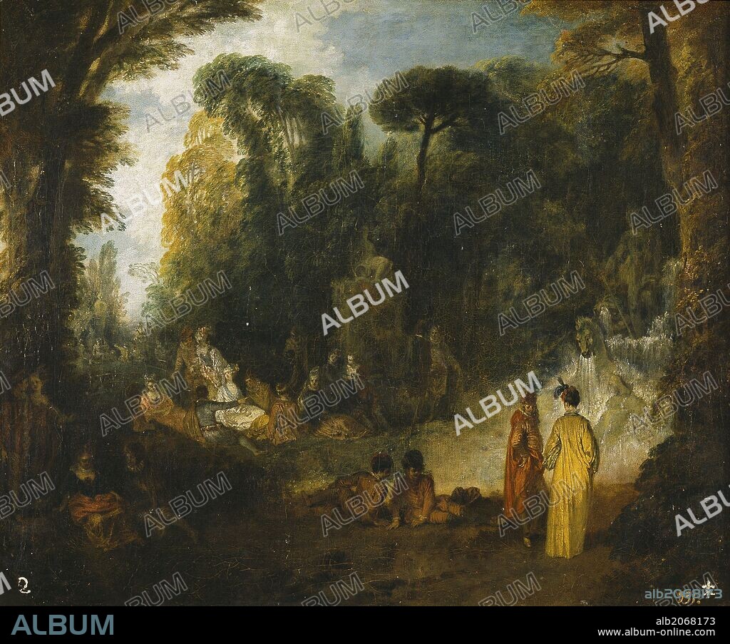 Jean Antoine Watteau / 'Fiesta en un parque', 1712-1713, Escuela Francesa, Óleo sobre Lienzo, 47,2 cm x 56,9 cm, P02354.