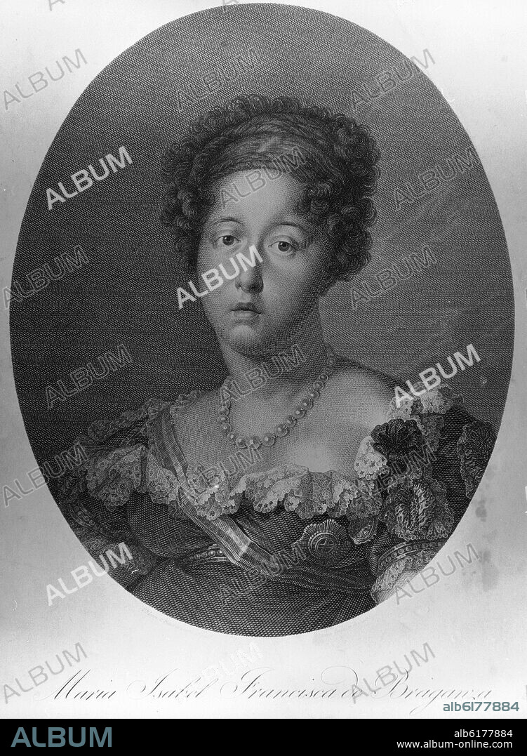 VICENTE LOPEZ PORTAÑA. RETRATO DE MARIA ISABEL FRANCISCA DE BRAGANZA ESPOSA DE FERNANDO VII - GRABADO S XIX.