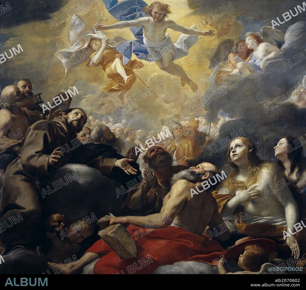 Mattia Preti / 'Cristo en gloria con santos', 1661-1662, Escuela Italiana, Óleo sobre Lienzo, 220 cm x 253 cm, P03146.