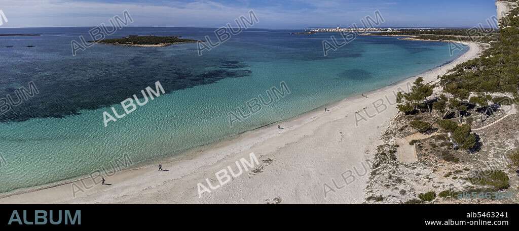 Es Carbo beach, Virgin sand beach without people, Ses Salines, Mallorca, Balearic Islands, Spain.
