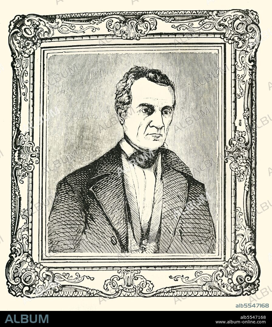 UNKNOWN. 'President Polk', 1849. American president James Knox Polk, known for extending the territory of the United States during the Mexican-American War. From "Pictorial History of Mexico and the Mexican War", by John Frost, LL.D.. [Thomas, Cowperthwait and Co., Philadelphia, 1849].