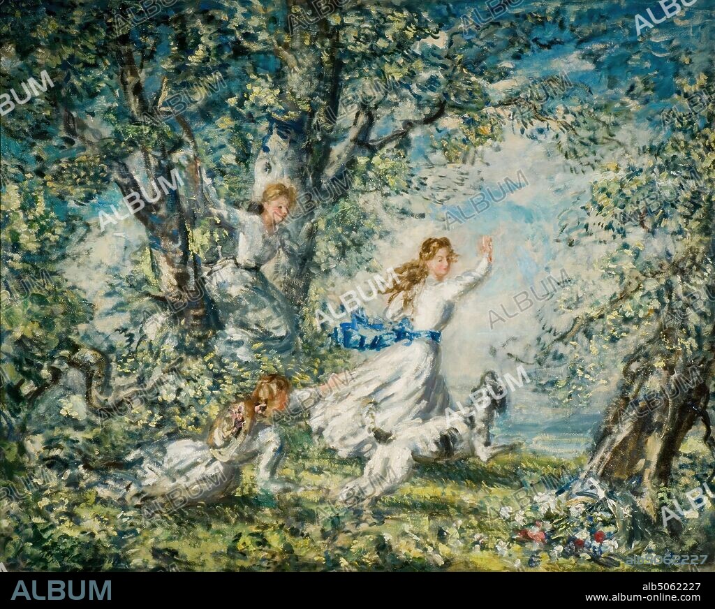 Springtime, 1904 By Philip Wilson Steer, d.1942., Tree, Green, Oil Painting, Flower, Blossom, Animal, Dog, Child, Art Movement, Impressionism, Season, Spring.