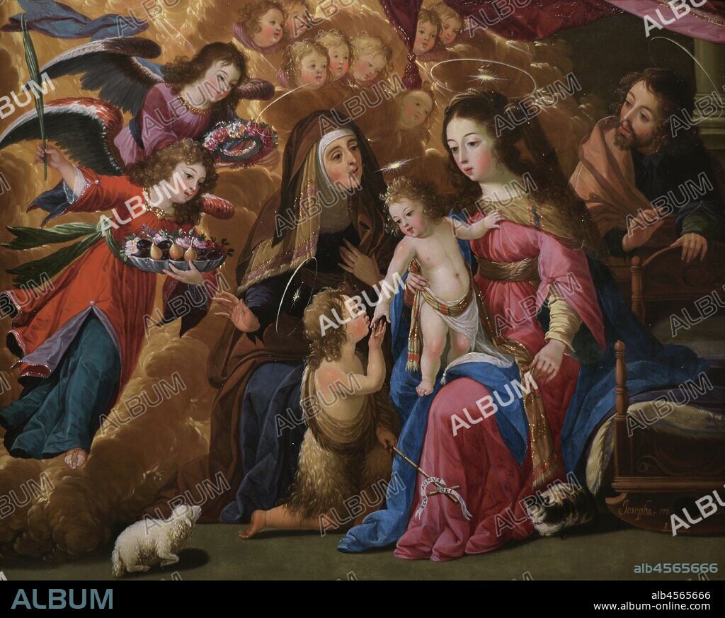 Josefa de Óbidos (Josefa de Ayala Figueira) (1630-1684). Pintora portuguesa. Sagrada Família con San Juan Bautista, Santa Isabel y ángeles, 1678. Museo de la Misericordia de Porto (Museu da Misericordia do Porto). Oporto (Porto). Portugal.
