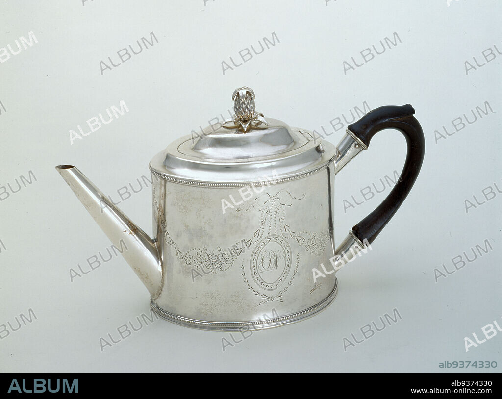 Teapot, Daniel Van Voorhis, American, 17511824, c.1800, Silver and wood, Made in New York, New York, United States, North and Central America, Metalwork, 6 1/2 x 11 3/4 in. (16.5 x 29.9 cm).