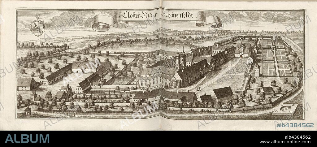 Abbey Niederschönenfeld, Kloster Niederschönenfeld in Bavaria (Germany), Fig. 159, p. 86, Wening, Michael (del. et sc.), 1701, Michael Wening: Historico-topographica descriptio. Das ist: Beschreibung, dess Churfürsten- und Hertzogthumbs Ober- und Nidern Bayrn, welches in vier Theil oder Rennt-Aembter, als Oberlands München und Burgkhausen, Underlands aber in Landshuet unnd Straubing abgetheilt ist [...]. Thail 1. München: bey Johann Lucas Straub, gem: lobl. Landtschafft Buchtruckern, anno M.DCCI. [1701].