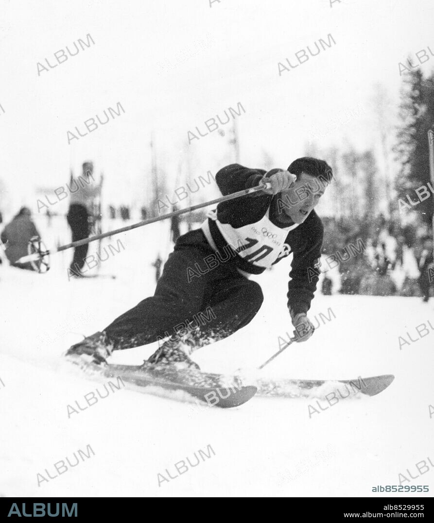 NORGE OSLO 1952-02.. Guttorm Berge, norsk alpin skidåkare, bronsmedaljör på slalom vid de olympiska vinterspelen 1952.. Foto: Bo Dahlin / AB Text & Bilder / SVT / Kod: 5600. Mapp: Oslo-OS 1952 (Vinter): Slalom o. störtlopp för herrar I:283j.