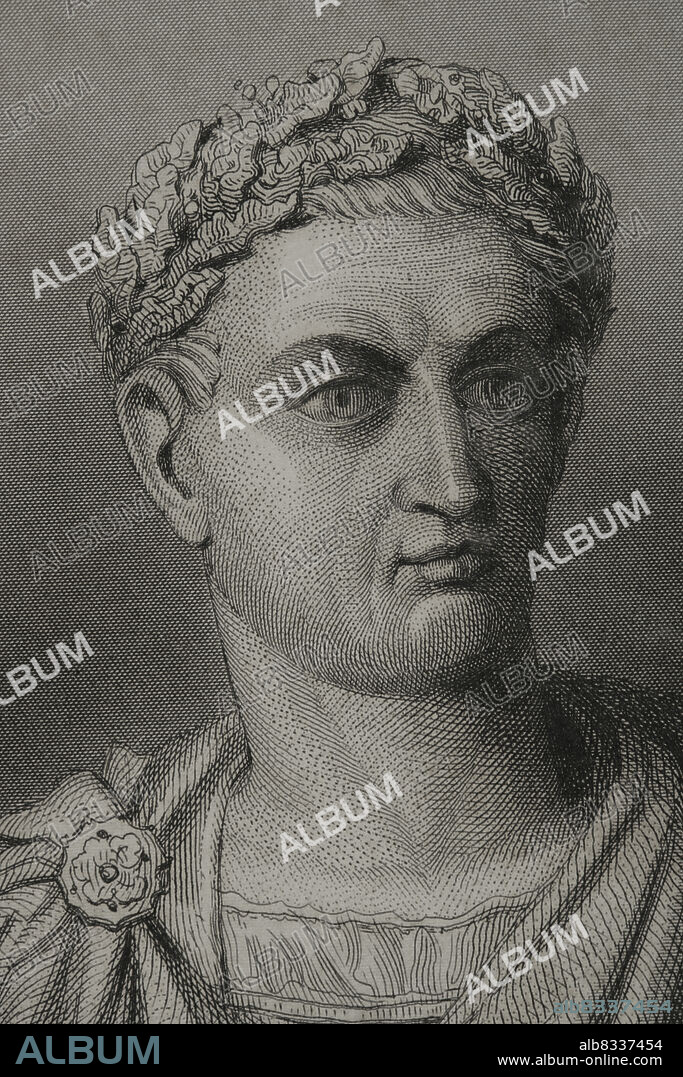 Constantine I the Great (Gaius Flavius Valerius Constantinus) (ca. 272 - 337). Roman emperor. Portrait. Engraving. Detail. "Historia Universal)", by César Cantú. Volume II, 1854.