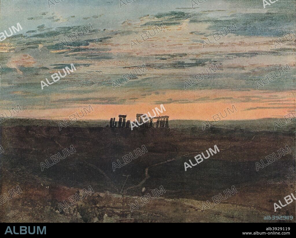 'Stonehenge: Sunset', 1909. From The Water-colours of J. M. W. Turner, text by W. G. Rawlinson and A. J. Finberg. [Avalon Press, London, 1909].