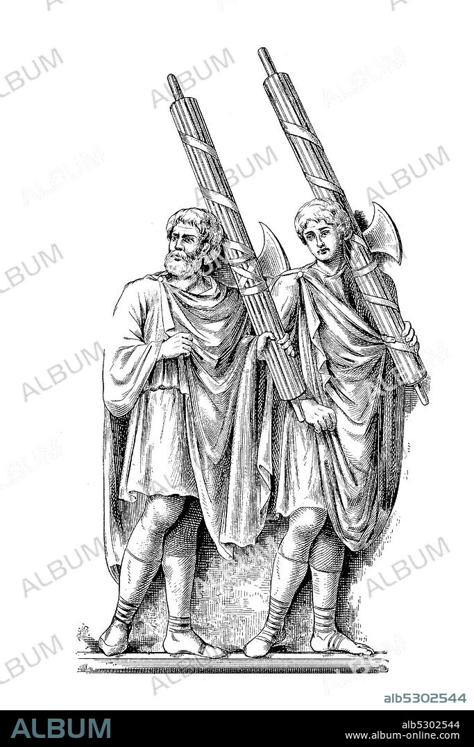 Lictors, were originally in the Roman Empire those servants who were supposed to protect the king as bodyguards, later they were public servants who preceded the higher state officials with empire at public appearances or surrounded them also as bodyguards.
