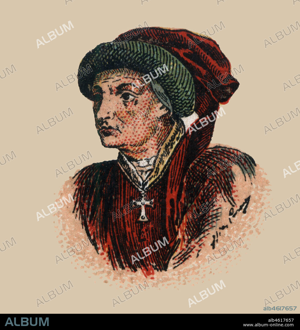 Iñigo López de Mendoza (1398-1458), marqués de Santillana, militar y poeta español del Prerrenacimiento. Grabado de 1900.