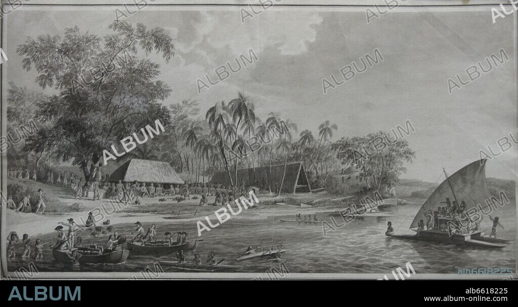 FERNANDO BRAMBILA. LA AGUADA DE LAS CORBETAS EN LAS ISLAS DE VAVAO -OCEANIA - EXPEDICION MALASPINA - 1789-1794 - DIBUJO - 302x595 mm - Nº INVENTARIO 02356.