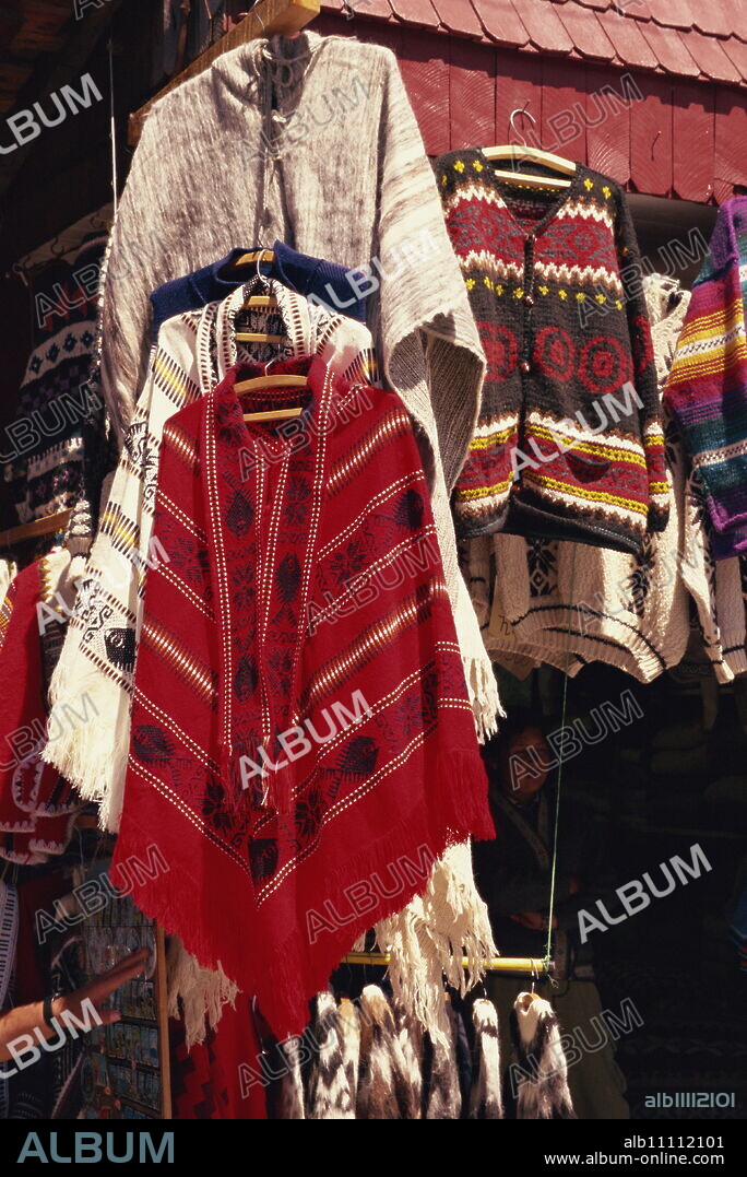 Ponchos for sale, Angelmo craft market, Puerto Montt, Chile, South America.