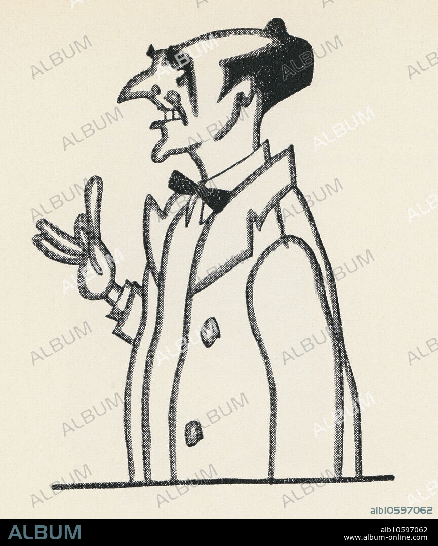 JAUME PASSARELL RIBÓ. Sebastián Sánchez Juan (1904-1974), poeta y corrector de estilo catalán. Caricatura de Jaume Passarell. Año 1930.