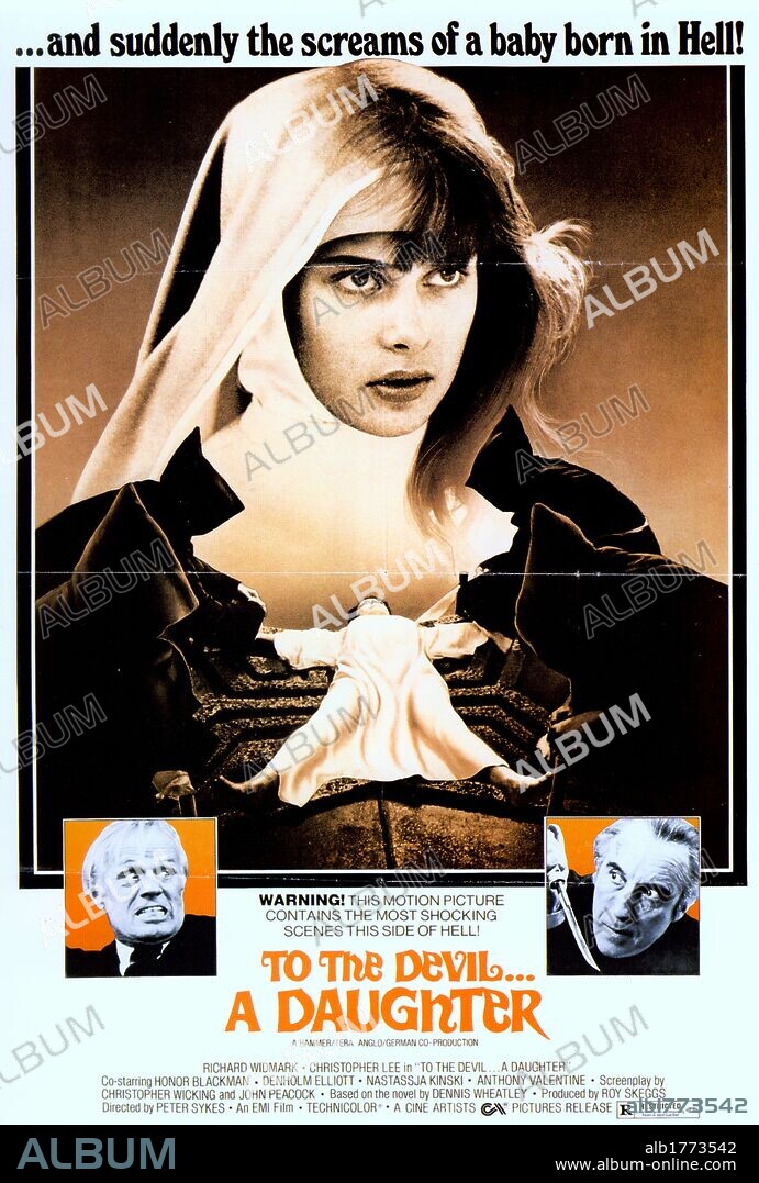 Poster de LA MONJA POSEIDA, 1976 (TO THE DEVIL A DAUGHTER), dirigida por PETER SYKES. Copyright HAMMER FILM PRODUCTIONS.