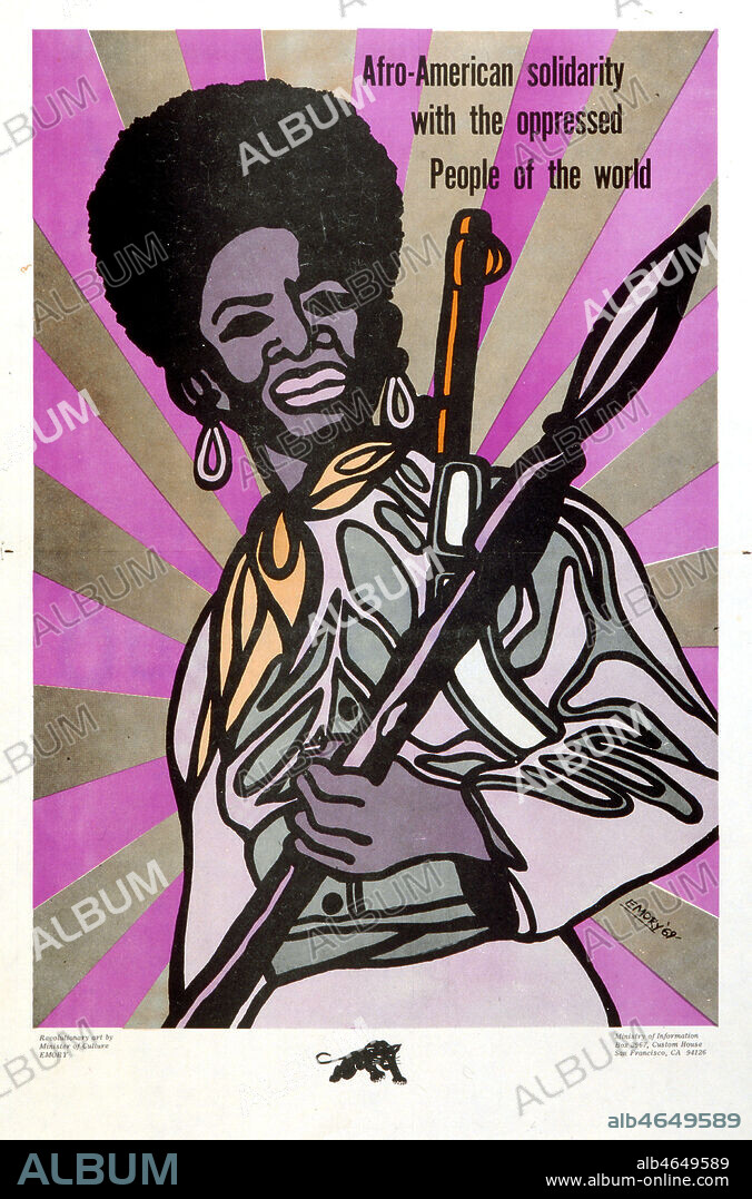 Affiche de 1969 du parti des Black Panthers. 'Solidarite Afro-americaine avec les peuples opprimes dans le monde'. 1969. Illustration par Emory DOUGLAS (ne en 1943), ministre de la culture du Black Panther Party. ADAGP. Credit: Coll. DIXMIER/Kharbine Tapabor.