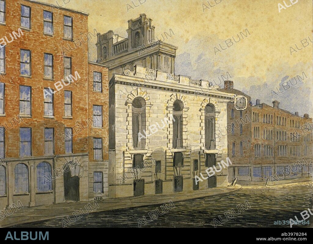 Lombard Street, City of London, 1815. View along Lombard Street, showing the General Post Office and the north side of the church of St Mary Woolnoth.