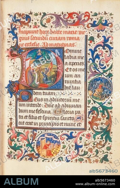 Buchmalerei, Tournai oder Oudenaarde, Jan de Tavernier, um 1450/60. Gideons Vlies. (Richter 6,36). Aus dem Flandrischen Stundenbuch, fol. 48. Privatbesitz.