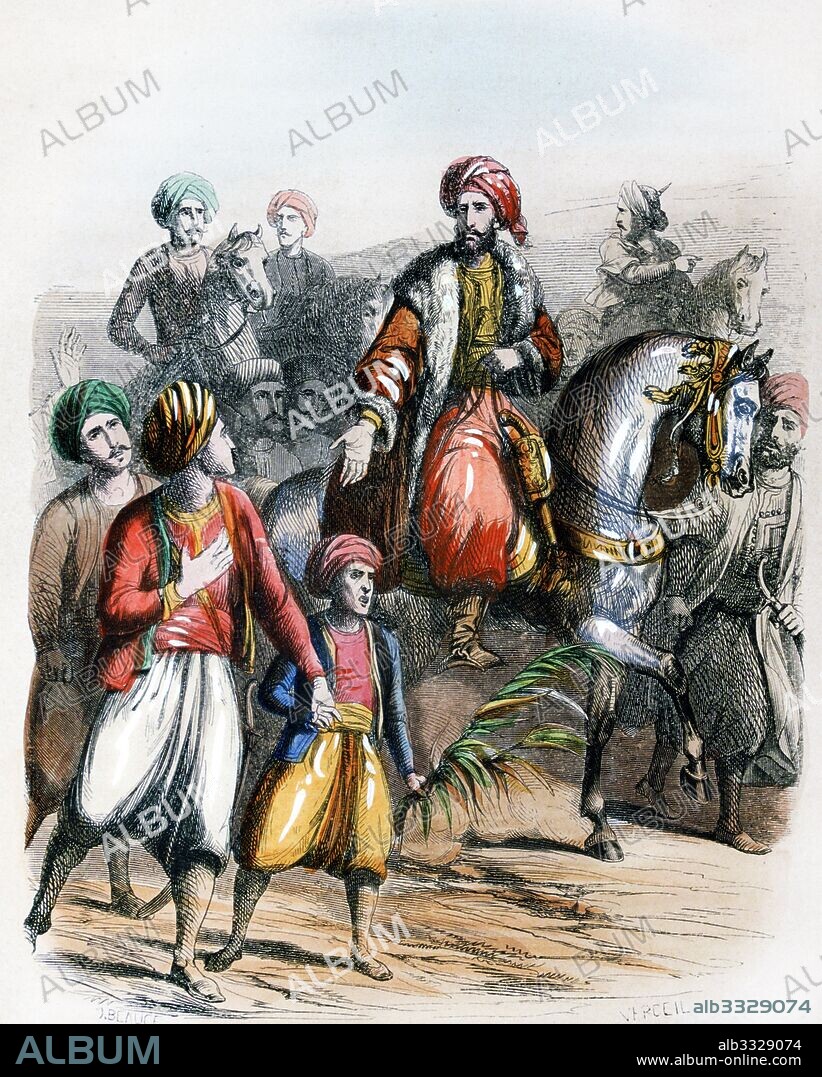 Muhammad Ali Pasha or Mehmet Ali; 1769 - 1849 proclaimed as Viceroy of Egypt 1805. Watercolour by the French painter Jean-Adolphe Beauce (1818 - 1875).