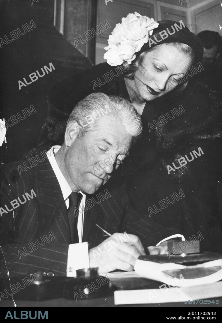 Jean Gabin and model Christiane Fournier get married, Paris 1949.
