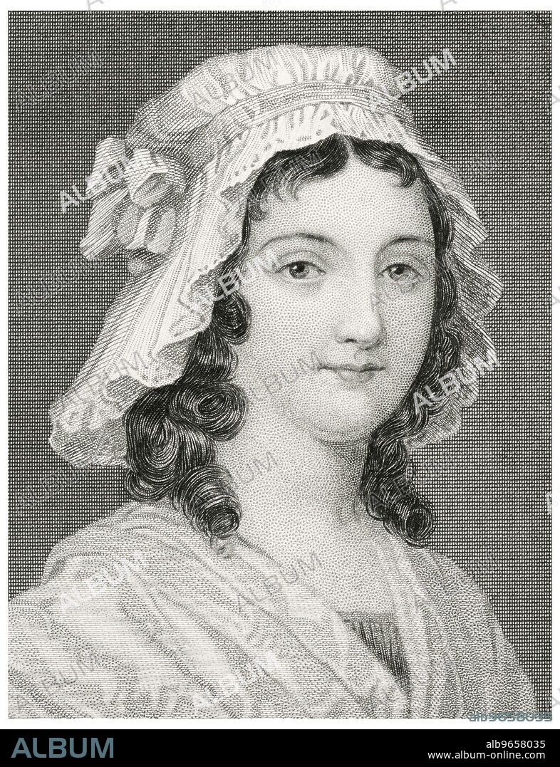 Charlotte Corday (1768-93), Executed by Guillotine for the Assassination of Jacobin Leader Jean-Paul Marat during French Revolution, Head and Shoulders Portrait, Steel Engraving, Portrait Gallery of Eminent Men and Women of Europe and America by Evert A. Duyckinck, Published by Henry J. Johnson, Johnson, Wilson & Company, New York, 1873.