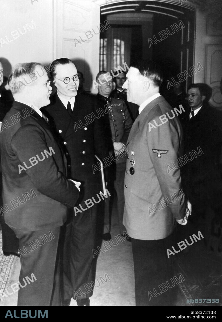 Vyacheslav Mikhailovich Molotov (9 March 1890 8 November 1986) was a Soviet politician and diplomat, an Old Bolshevik, and a leading figure in the Soviet government from the 1920s, when he rose to power as a protégé of Joseph Stalin.<br/><br/>. Molotov served as Chairman of the Council of People's Commissars (Premier) from 1930 to 1941, and as Minister of Foreign Affairs from 1939 to 1949 and from 1953 to 1956. He served as First Deputy Premier from 1942 to 1957, when he was dismissed from the Presidium of the Central Committee by Nikita Khrushchev.<br/><br/>. Adolf Hitler (20 April 1889 30 April 1945) was a German politician of Austrian origin who was the leader of the Nazi Party (NSDAP), Chancellor of Germany from 1933 to 1945, and Fuhrer ('leader') of Nazi Germany from 1934 to 1945.<br/><br/>. As dictator of Nazi Germany he initiated World War II in Europe and was a central figure of the Holocaust.
