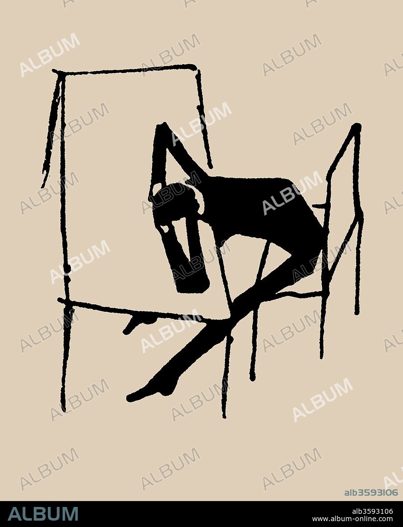 FRANZ KAFKA. Man at a table. Illustration for the novel "The Trial".