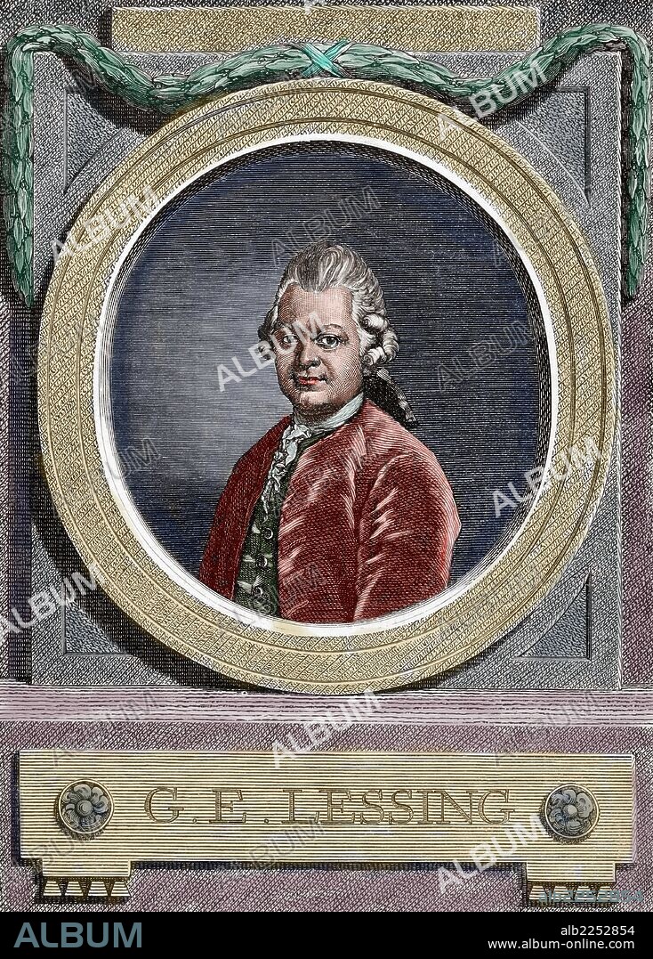 Gotthold Ephraim Lessing (1729-1781). German writer, most outstanding representatives of the Enlightenment era. Engraving by A. Closs. Germania, 1882. Colored.