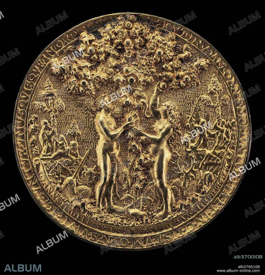 HANS REINHART THE ELDER. The Fall of Man [obverse]. Dated: 1535/1574. Dimensions: overall (diameter): 6.6 cm (2 5/8 in.). Medium: gilded bronze.
