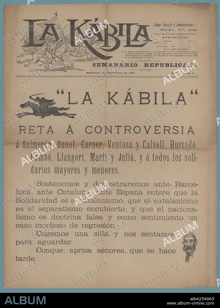 Portada del semanario republicano La Kábila, editado en Barcelona, septiembre de 1907.