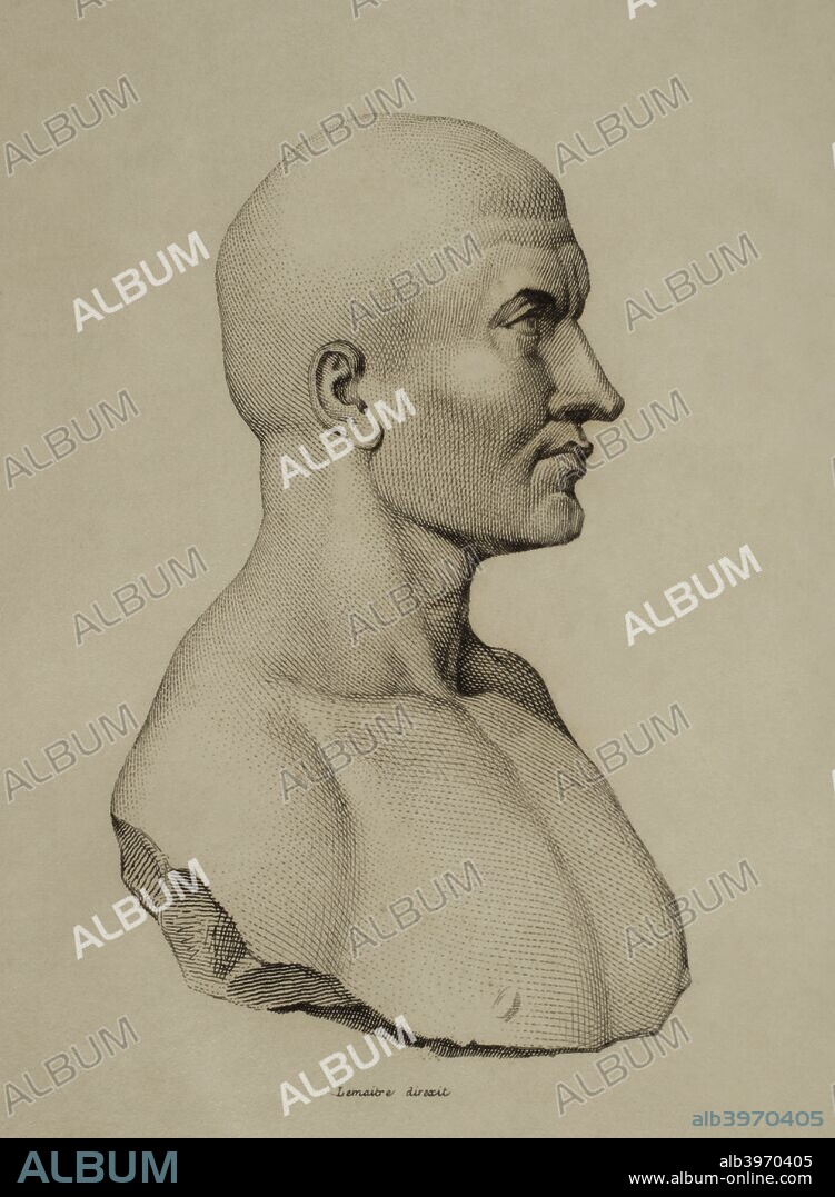 Escipión Emiliano el Africano y Numantino, Publio Cornelio (h.184-129 a.C.). General y político romano. Elegido Cónsul, arrasó Cartago y destruyó Numancia. Lemaitre direxit. Grabado. Panorama Universal. Historia de Cartago, 1850. Biblioteca Histórico Militar de Barcelona. Cataluña. España.