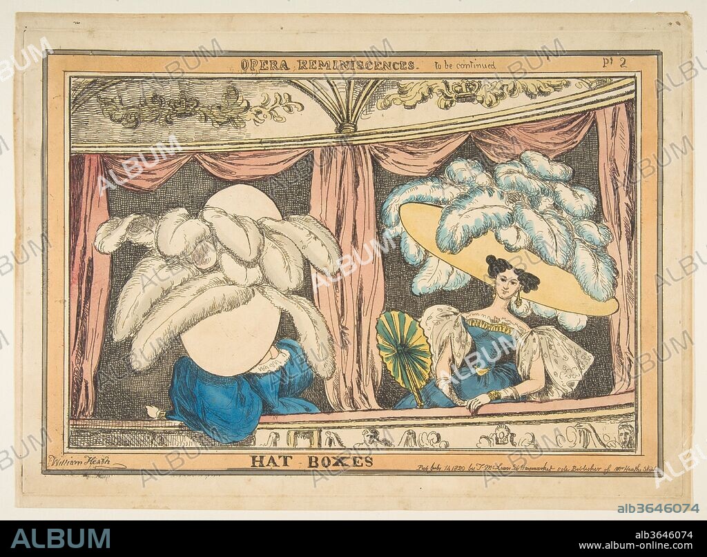 Hat Boxes, Opera Reminiscences, pt. 2. Artist: William Heath ('Paul Pry') (British, London 1795-1840 Hampstead). Dimensions: plate: 10 1/8 x 14 5/16 in. (25.7 x 36.4 cm)
sheet: 10 13/16 x 14 11/16 in. (27.5 x 37.3 cm). Date: July 14, 1829.