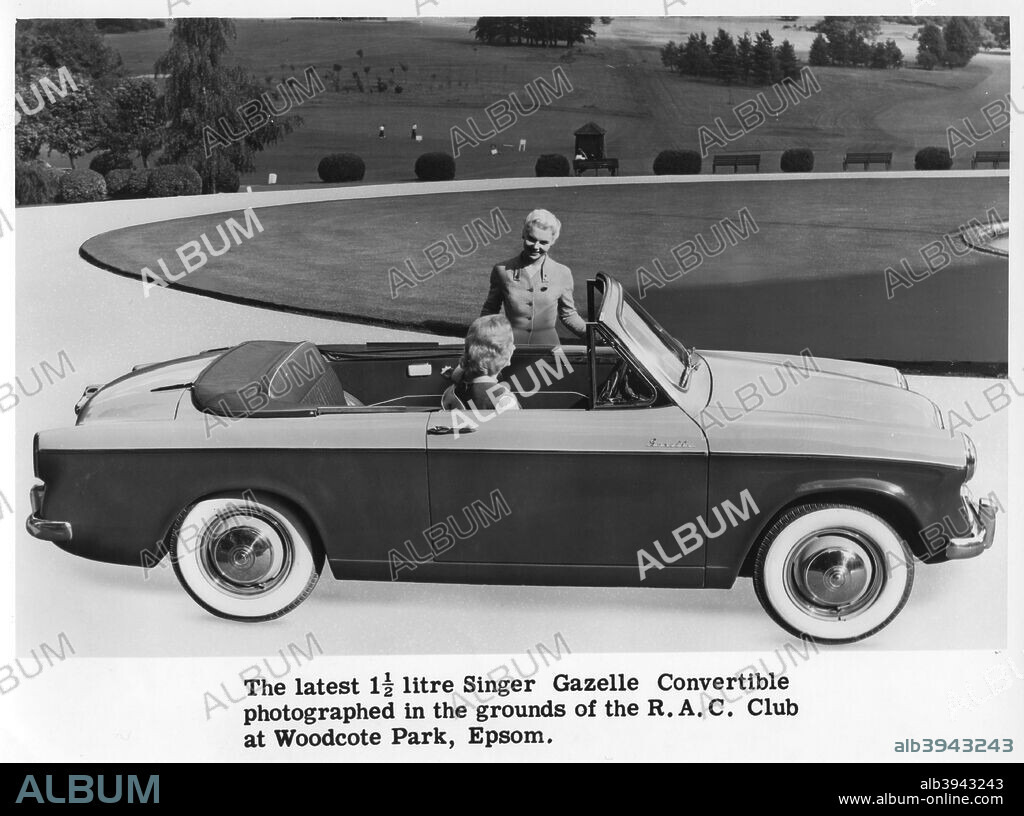 Singer Gazelle convertible, Woodcote Park, Epsom, Surrey, c1956-c1963. The Gazelle was produced in a two-door convertible version from 1956 until 1963. The car is photographer in the grounds of the Royal Automobile Club's (RAC) clubhouse.