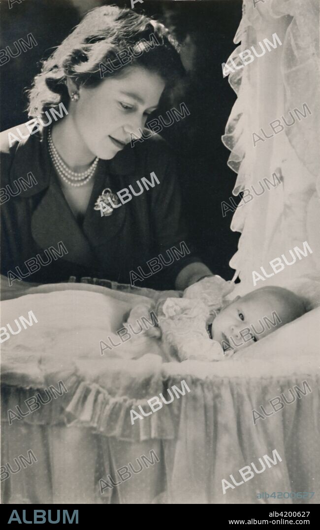 'Princess Elizabeth with her Infant Son Prince Charles', 1948. The future Queen Elizabeth II and her firstborn, Charles Prince of Wales. [Raphael Tuck & Sons Ltd., London, 1948].
