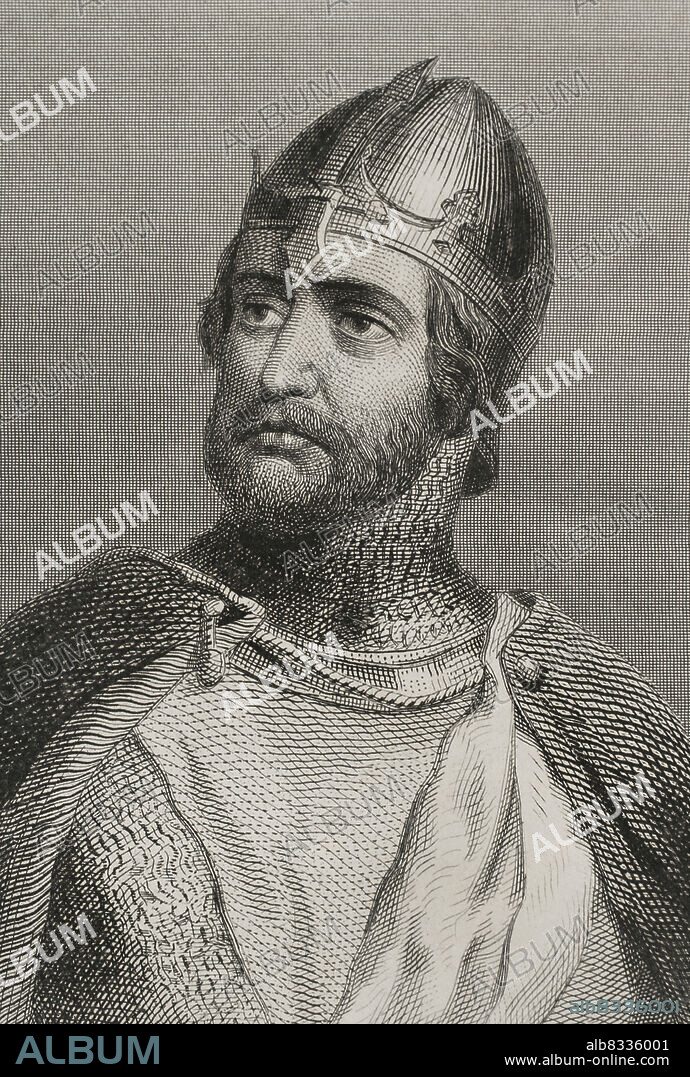 CHARLES GEOFFROY (1819-1882). FRENCH ENGRAVER.. Guillermo I "el Conquistador" (1028-1087). Primer rey de Inglaterra de origen normando. Reinó desde 1066 hasta 1087. Retrato. Grabado por Geoffroy. Historia Universal, por César Cantú. Tomo VIII. 1858.