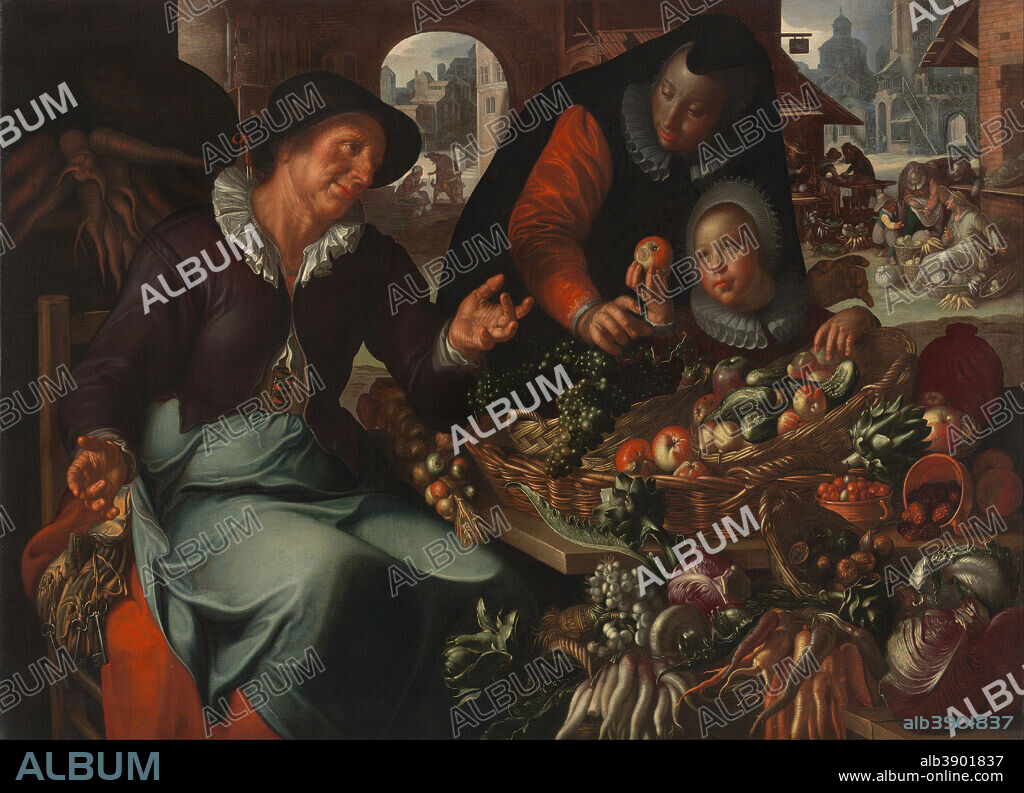 JOACHIM WTEWAEL. The fruit and vegetable seller. Date/Period: Ca. 1618. Painting. Height: 118.80 mm (4.67 in); Width: 161.30 mm (6.35 in).