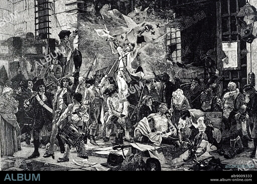 An engraving depicting the successful storming of the Bastille - 14th July 1789. Dated 19th century.