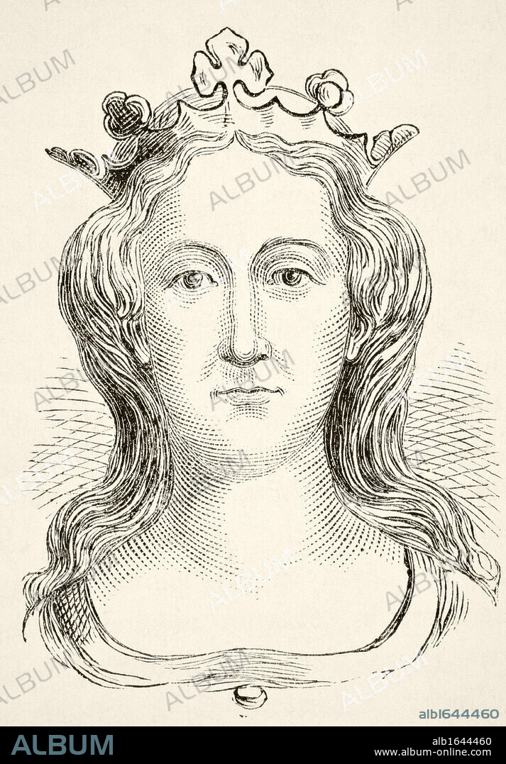 Philippa of Hainault Queen consort of Edward III of England 1314 to 1369. From The National and Domestic History of England by William Aubrey published London circa 1890.