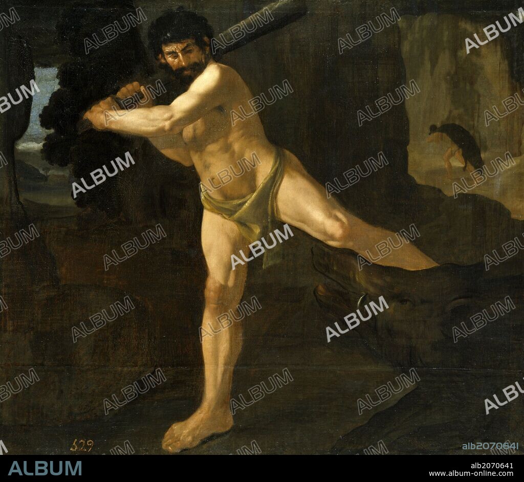FRANCISCO DE ZURBARAN. Francisco de Zurbarán / 'Lucha de Hércules con el jabalí de Erimanto', 1634, Escuela Española, Óleo sobre Lienzo, 132 cm x 153 cm, P01244.