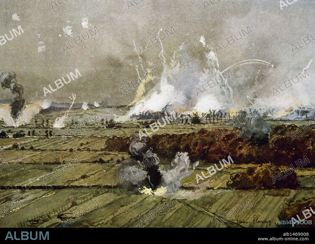 PRIMERA GUERRA MUNDIAL (1914-1918). "COMBATE DE CHAMPAGNE" que tuvo lugar el 25 de septiembre de 1915. Grabado.