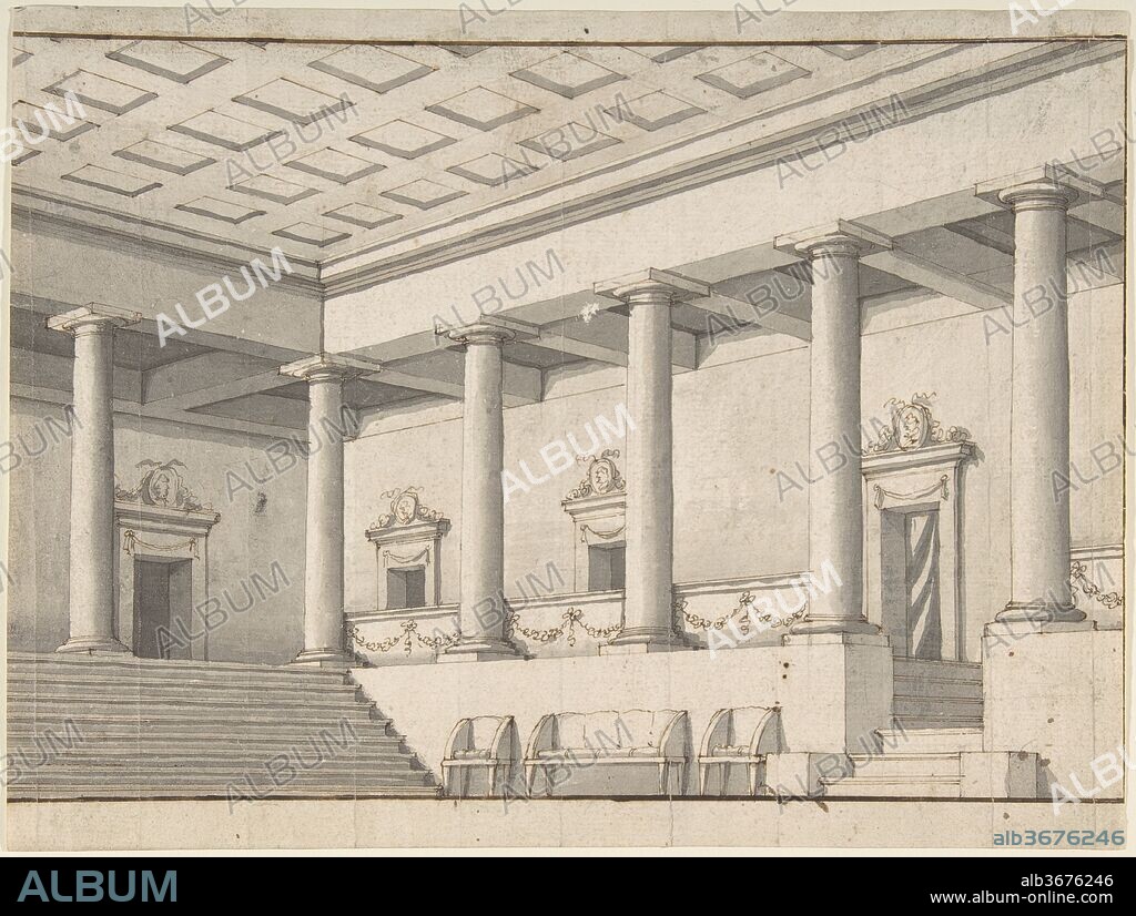 Palace or Villa Interior, Colonnaded Hall. Artist: Anonymous, Italian, first half of the 18th century. Date: 1700-1750.