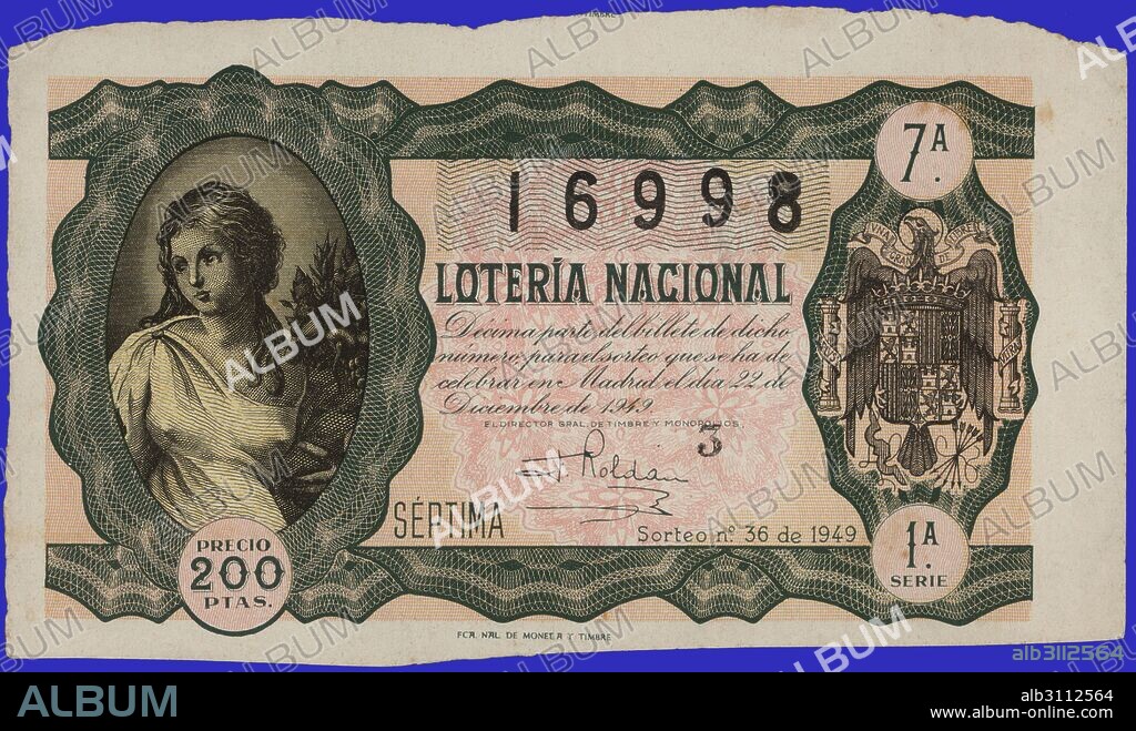 España. Décimo de la Lotería Nacional del sorteo del 22 de Dcieimbre de 1949.