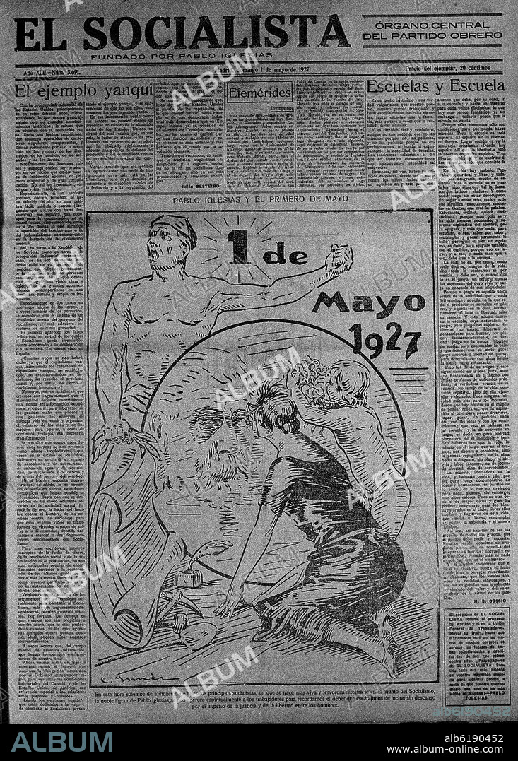 DIARIO EL SOCIALISTA, ORGANO CENTRAL DE EXPRESION DEL PARTIDO OBRERO ESPAÑOL, 1 DE MAYO DE 1927.