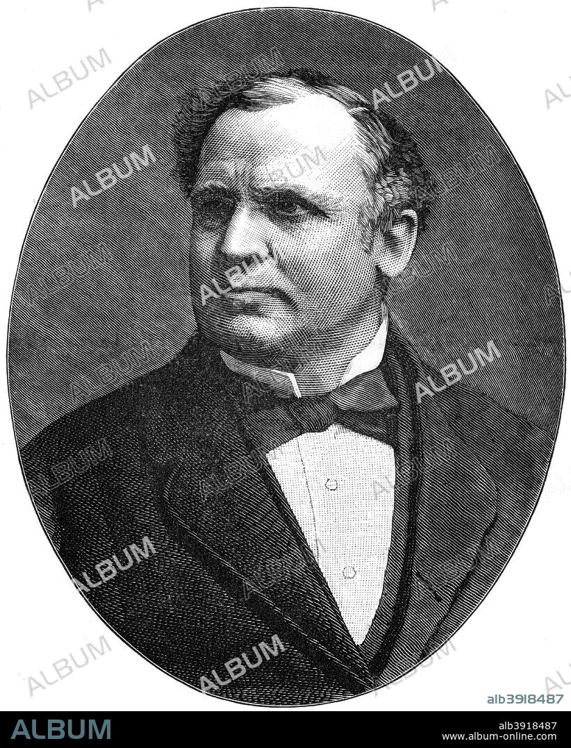 Edward Stanley, 15th Earl of Derby, 19th century British statesman, (1900). The son of a prime minister, Stanley (1826-1893) also embarked on a political career. He held various ministerial posts, usually in the area of foreign policy, including two spells as Foreign Secretary (1866-1868 and 1874-1878). Originally a Conservative, he later switched his political allegiance to the Liberals, then the Liberal Unionists. A print from The Life and Times of Queen Victoria, by Robert Wilson, Volume IV, Cassell and Company, London, Paris, New York, Melbourne, 1900.