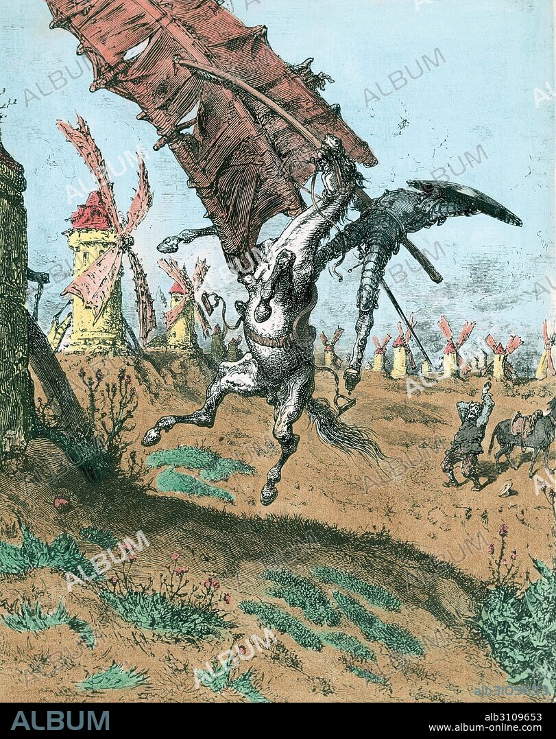 PAUL GUSTAVE DORÉ. Don Quijote: "...llevándose tras sí al caballo y al caballero...".