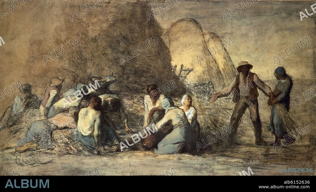 JEAN FRANCOIS MILLET (1814-1875). EL DESCANSO DE LOS AGRICULTORES - SIGLO XIX - 50X80.