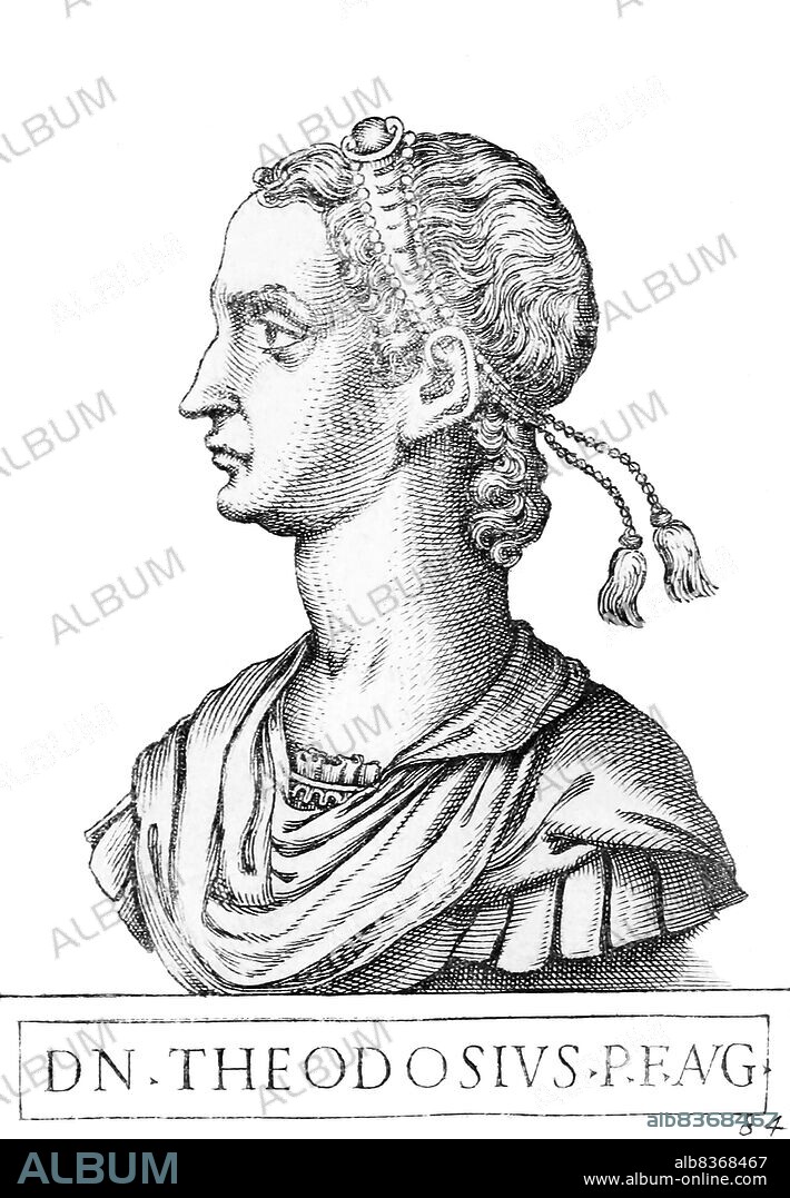 Theodosius II (401-450), also known as Theodosius the Younger and Theodosius the Calligrapher, was the son of Emperor Arcadius of the Eastern Roman Empire. He was proclaimed co-ruler and Augustus a year after his birth, becoming the youngest person to ever bear the title. He became emperor after his father's death in 408 CE, aged only seven.<br/><br/>. His older sister Pulcheria briefly assumed regency as Augusta until Theodosius was old enough in 416 CE. Theodosius was a devout Christian, waging wars against the Sassanids and others who persecuted Christianity. He also had to deal with the Huns under Attila, forced to constantly pay them off to maintain peace.<br/><br/>. Theodosius was also known for promulgating the Theodosian law code and for his founding of the University of Constantinople. Theodosius eventually died in 450 CE from a riding accident, leading to a power struggle between his sister Pulcheria and the eunuch Chrysaphius.