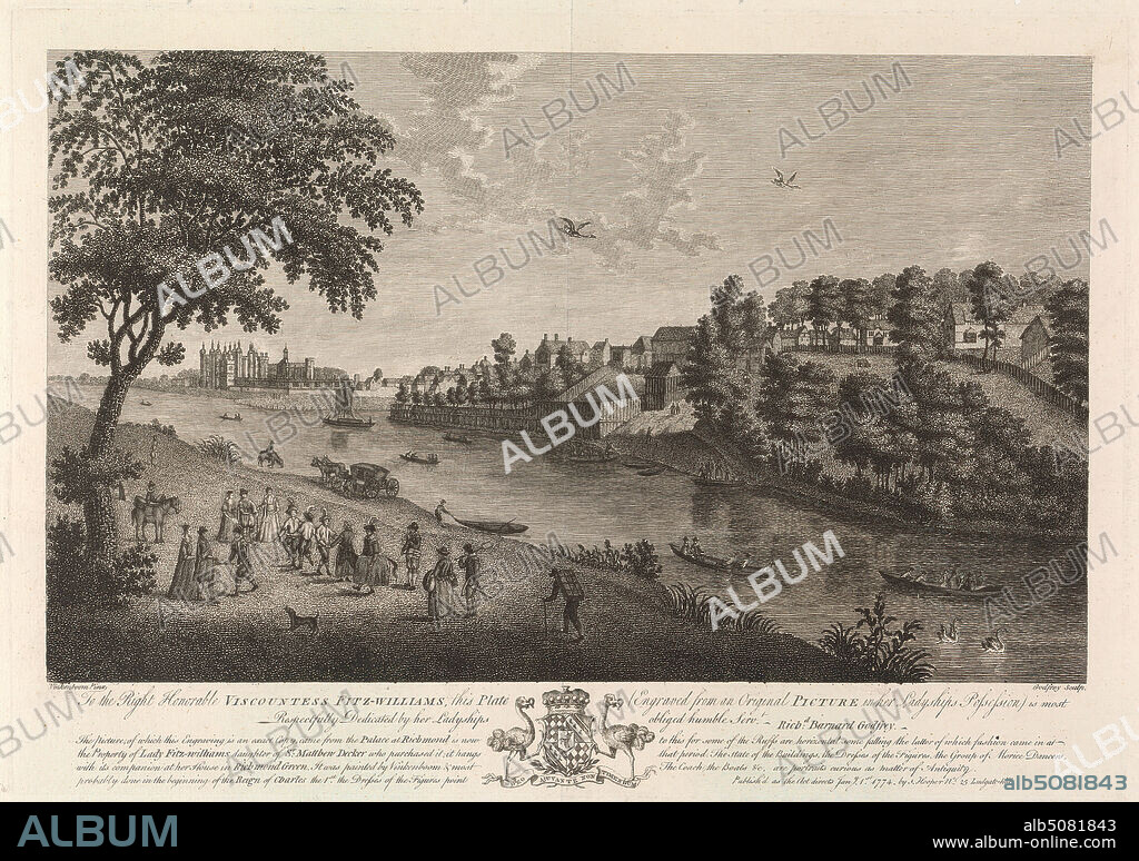 View of Richmond Hill and Palace, Richard Bernard Godfrey, 1728op.1794, British, after David Vinckboons, 1576c.1632, Flemish, 1774, Engraving.