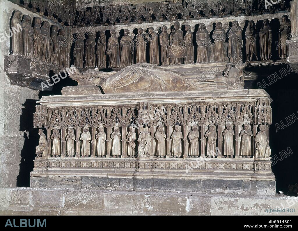 PERE MORAGUÉS. SEPULCRO DE LOPE FERNANDEZ DE LUNA HACIA 1382 - ARZOBISPO DE ZARAGOZA Y OBISPO DE VIC - GOTICO ESPAÑOL.