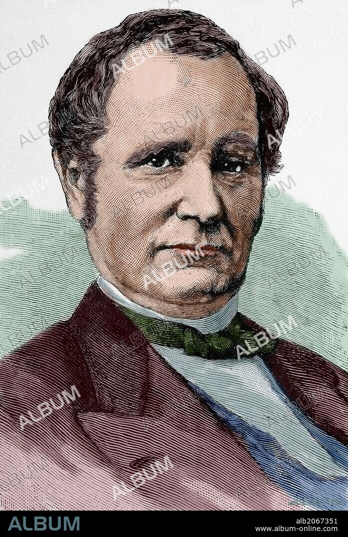 Thomas Andrews Hendricks (1819-1885). Político estadounidense, Representante y Senador por Indiana, Gobernador de Indiana, y 21º vicepresidente de Estados Unidos. Grabado coloreado. "La Ilustración Artística", año 1884.